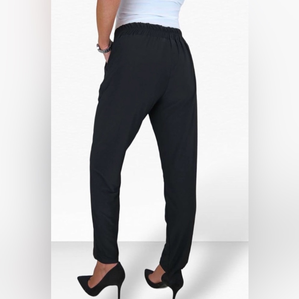 Hayden Track Black Elastic Waist Pants Petite Large Women’s Work Pants Pull On